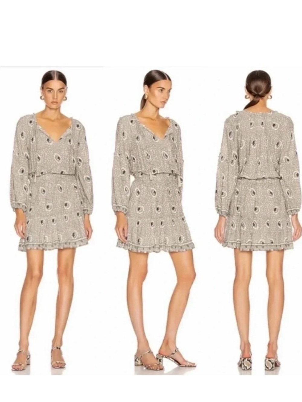Natalie Martin Maggie Dress Vintage Flowers Silver Smocked Mini S